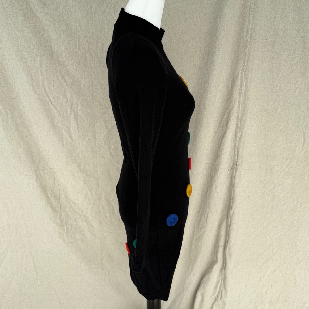 Vintage S Andrea Jovine Black Fitted Wool Multi-Colored Button Long Sleeve Dress - Picture 5 of 7